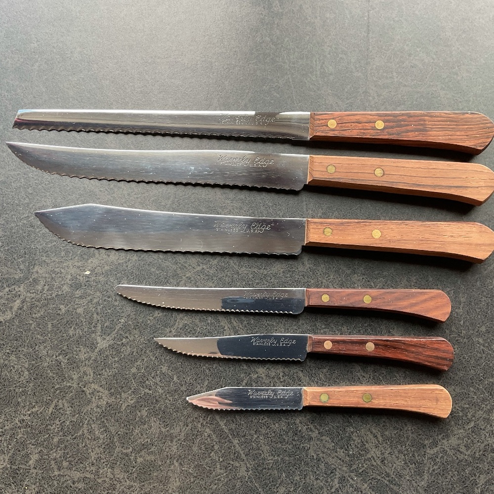 Vintage Waverly Edge Midcentury Set of 6 Kitchen Serrated Stainless Steel Knives